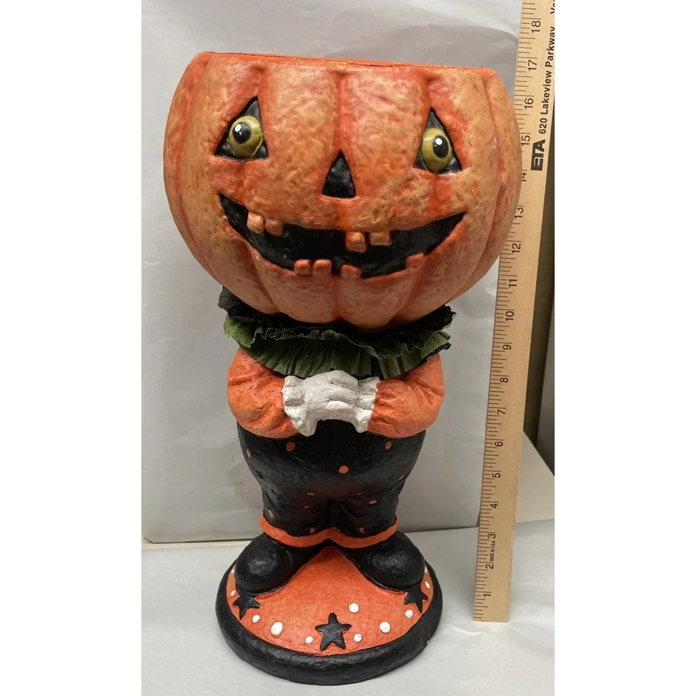 Primitive Halloween PUMPKIN Head CANDY CORN Dish Figurine 17